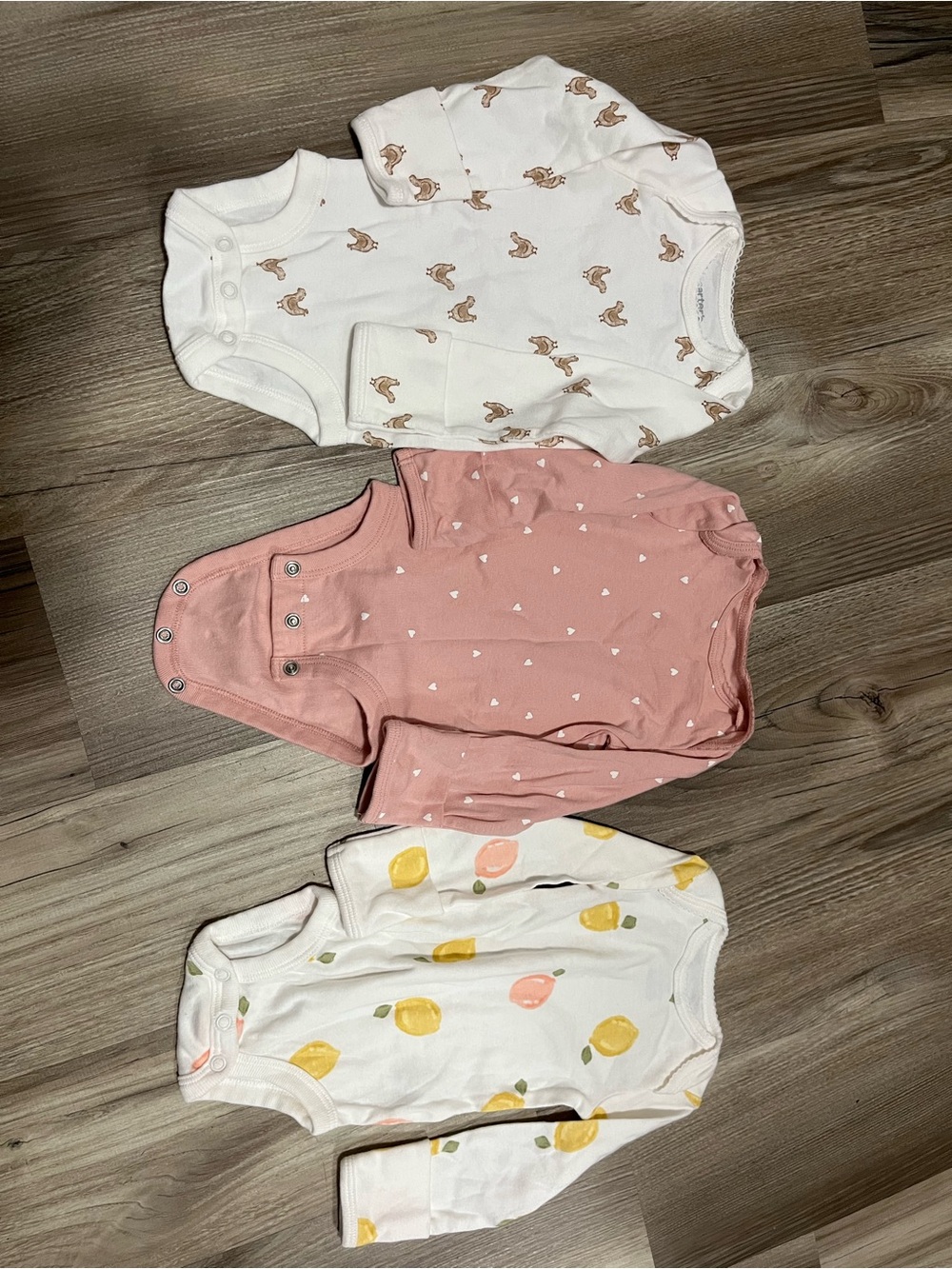 Carter's White, Pink & Yellow Fruit Print 3-Pack Long-Sleeve Bodysuits